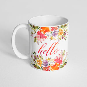 "Hello" Pink and orange florals Mug