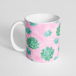 Green Succulent on a Pink Background Mug