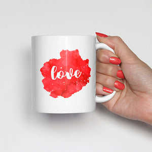 "Love" on Red Watercolor Mug