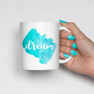 "Dream" on Blue Watercolor Mug
