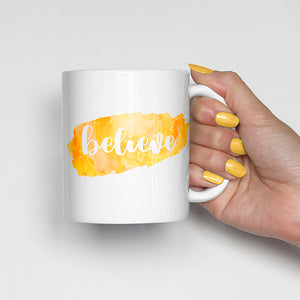 "Believe" on Yellow Watercolor Mug