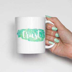 "Trust" on Green Watercolor Mug
