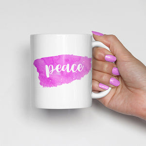 "Peace" on Pink Watercolor Mug