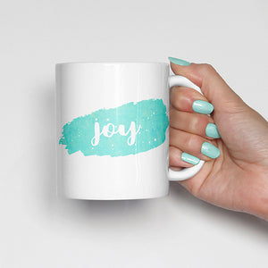 "Joy" on Blue Watercolor Mug