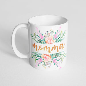 "Momma" with Orange and Pink Flower Mug