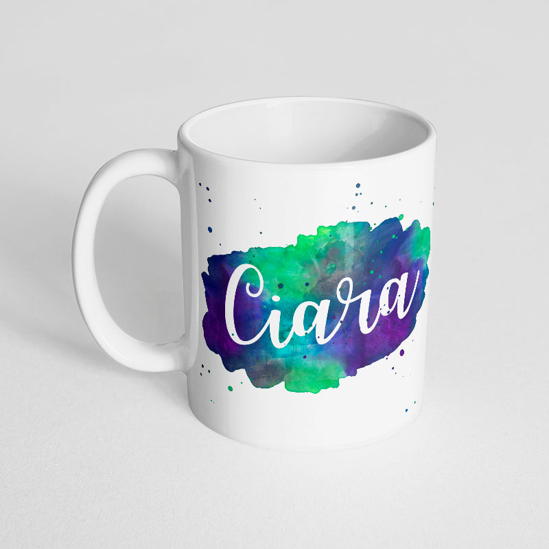 Your Name with a Watercolor Splatter Design on a Classic White Mug- Version 1