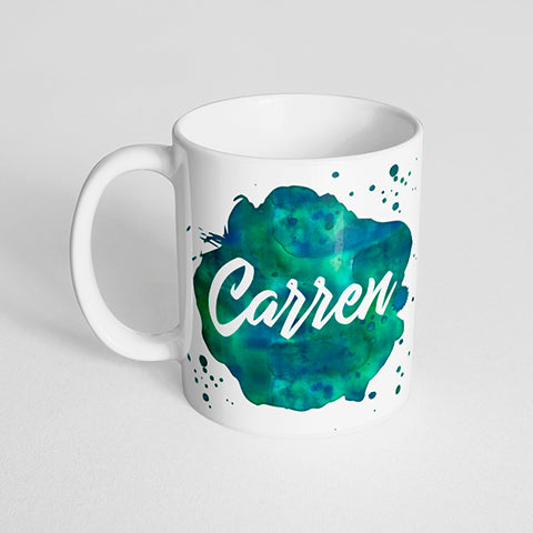 Your Name with a Watercolor Splatter Design on a Classic White Mug- Version 3