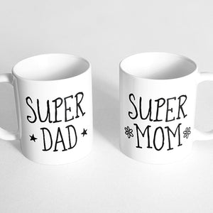 "Super dad" and "Super mom" Couple Mugs
