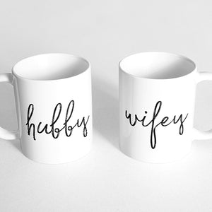 "Hubby" and "Wifey" (script) Couple Mugs