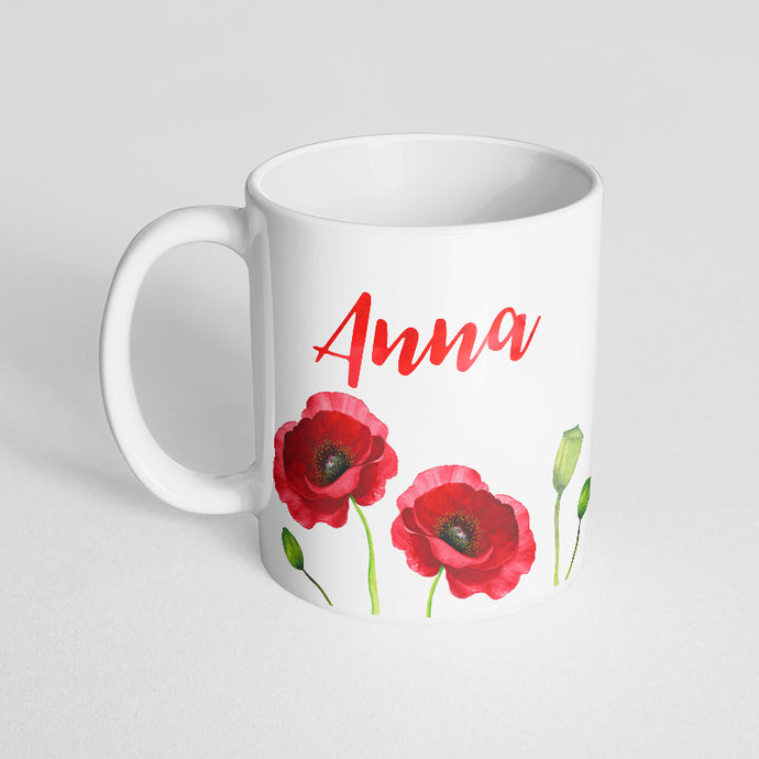 Your name with red watercolor florals Mug