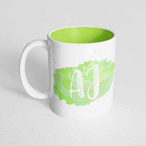 Your Name with a Light Green Watercolor Design on a Light Green Innercolor Mug