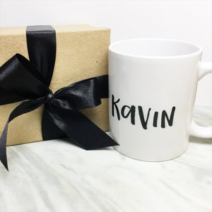 Your Name on a Classic White Mug + Special Gift Box and Black Ribbon